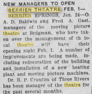 Berry Theatre - 1925 24 Jan